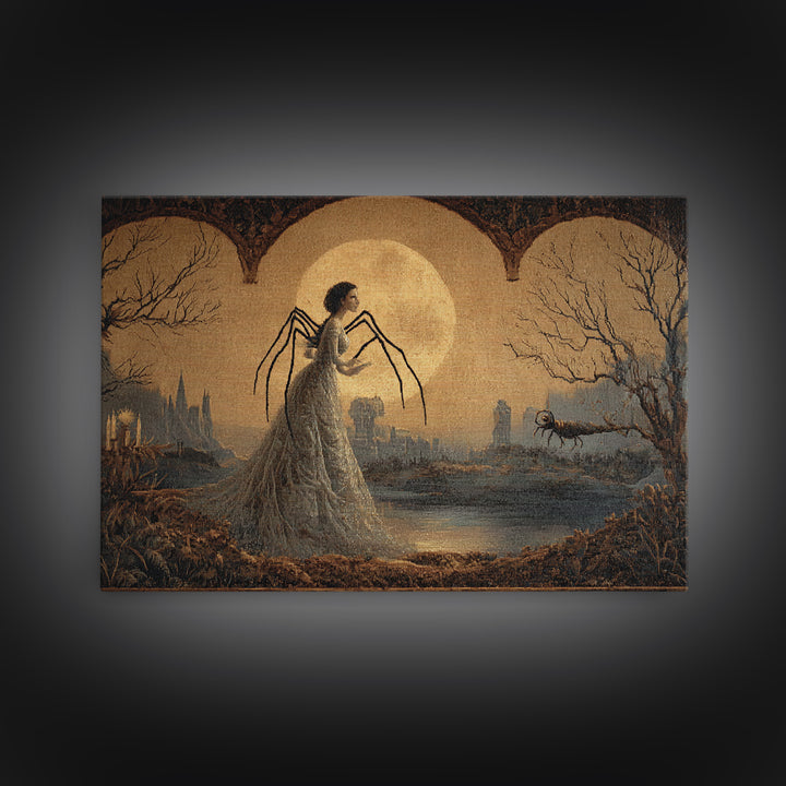The Spider Queen, Romantic Gothic Landscape, Landscape Wall Art, Gothic Horror Wall Art, Framed Canvas Print, Halloween Wall Art
