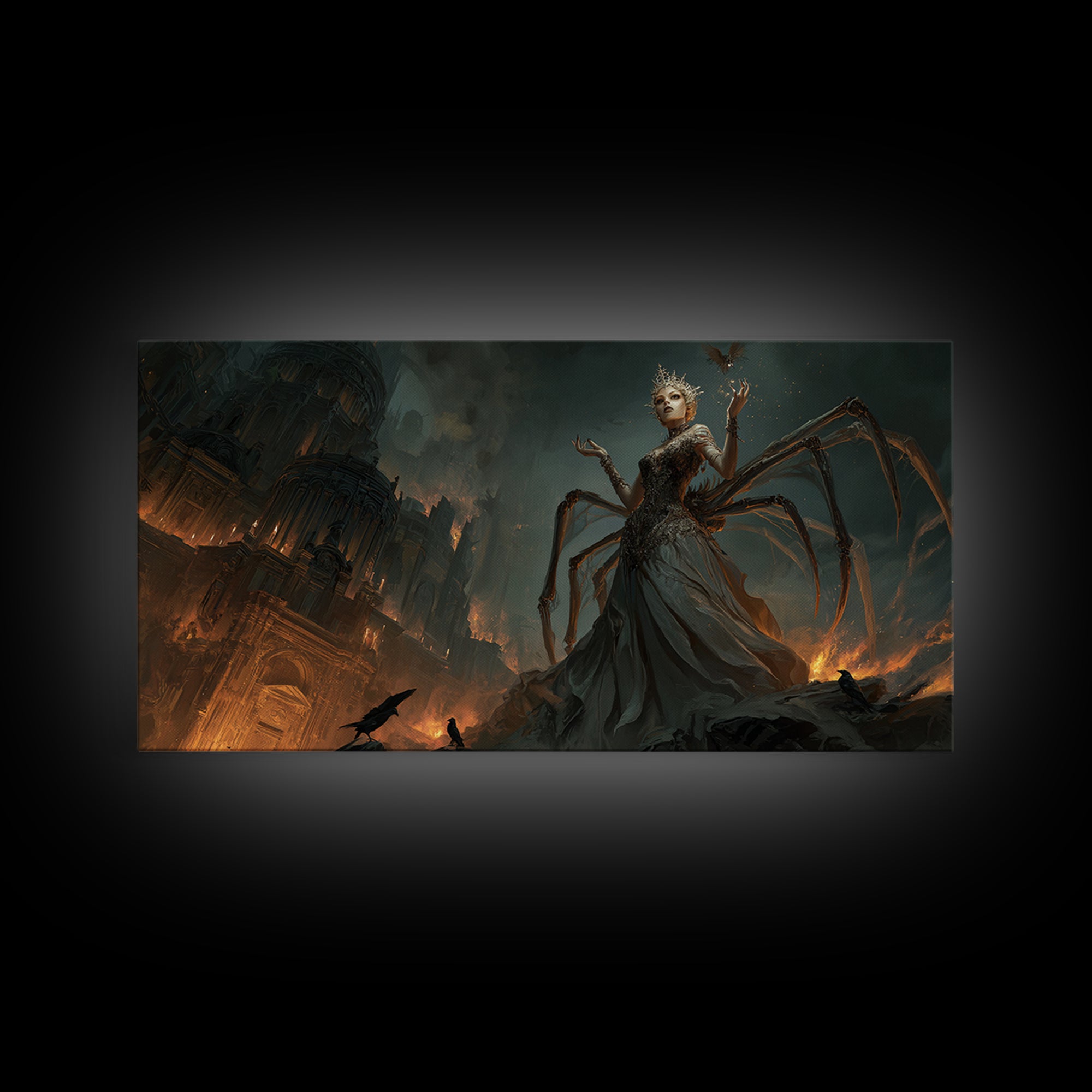 The Spider Queen, Apocalyptic Romantic Art, Wide Panoramic Art, Dark Fantasy Wall Art, Canvas Print, Halloween Wall Art, Gothic Home Decor