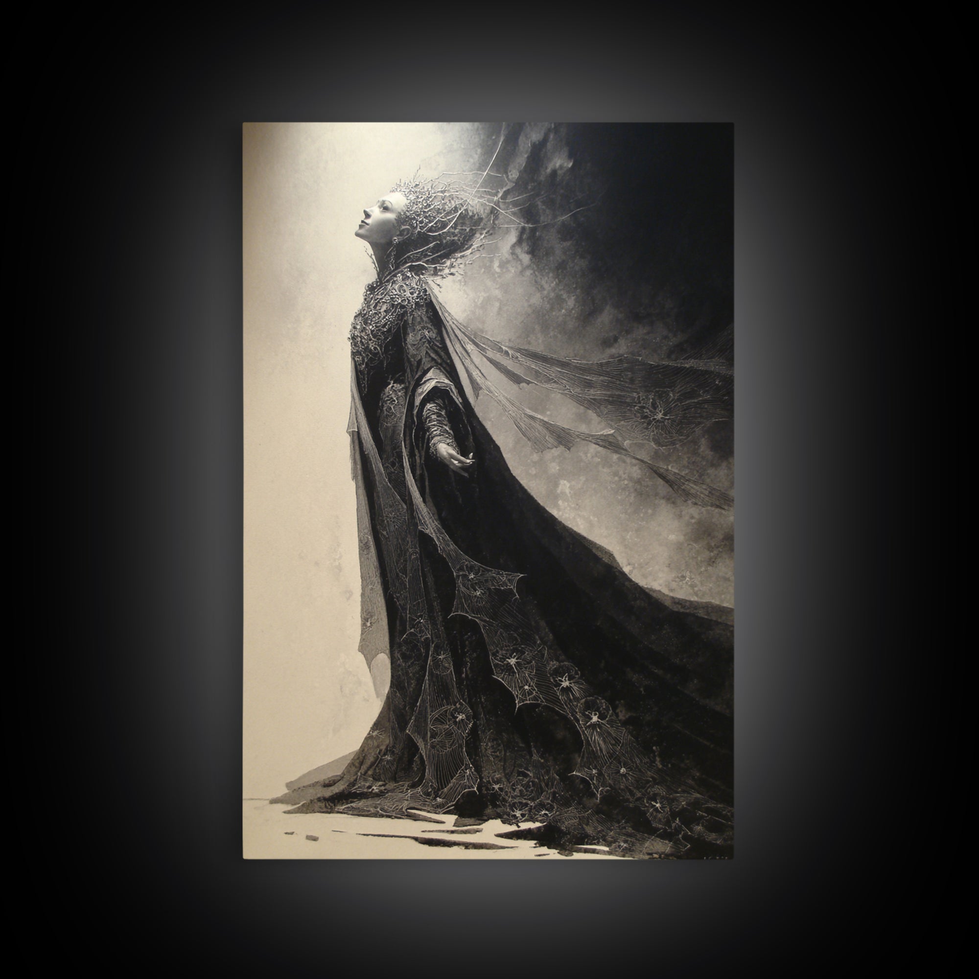 The Spider Queen, Symbolist Dream Art, Vertical Wall Art, Dark Fantasy Wall Art, Framed Canvas Print, Halloween Wall Art