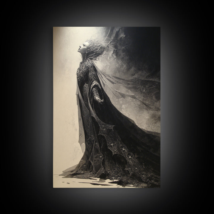 The Spider Queen, Symbolist Dream Art, Vertical Wall Art, Dark Fantasy Wall Art, Framed Canvas Print, Halloween Wall Art