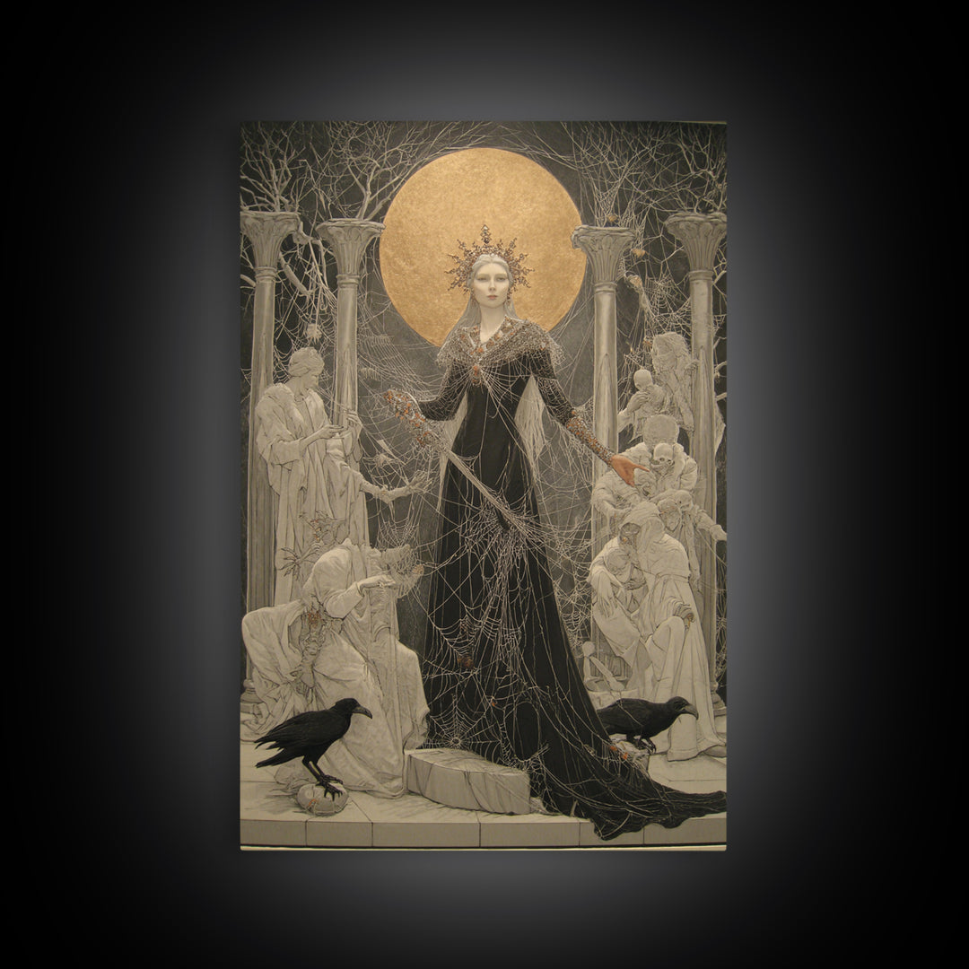 The Spider Queen, Symbolist Death Art, Vertical Wall Art, Gothic Horror Wall Art, Framed Canvas Print, Halloween Wall Art