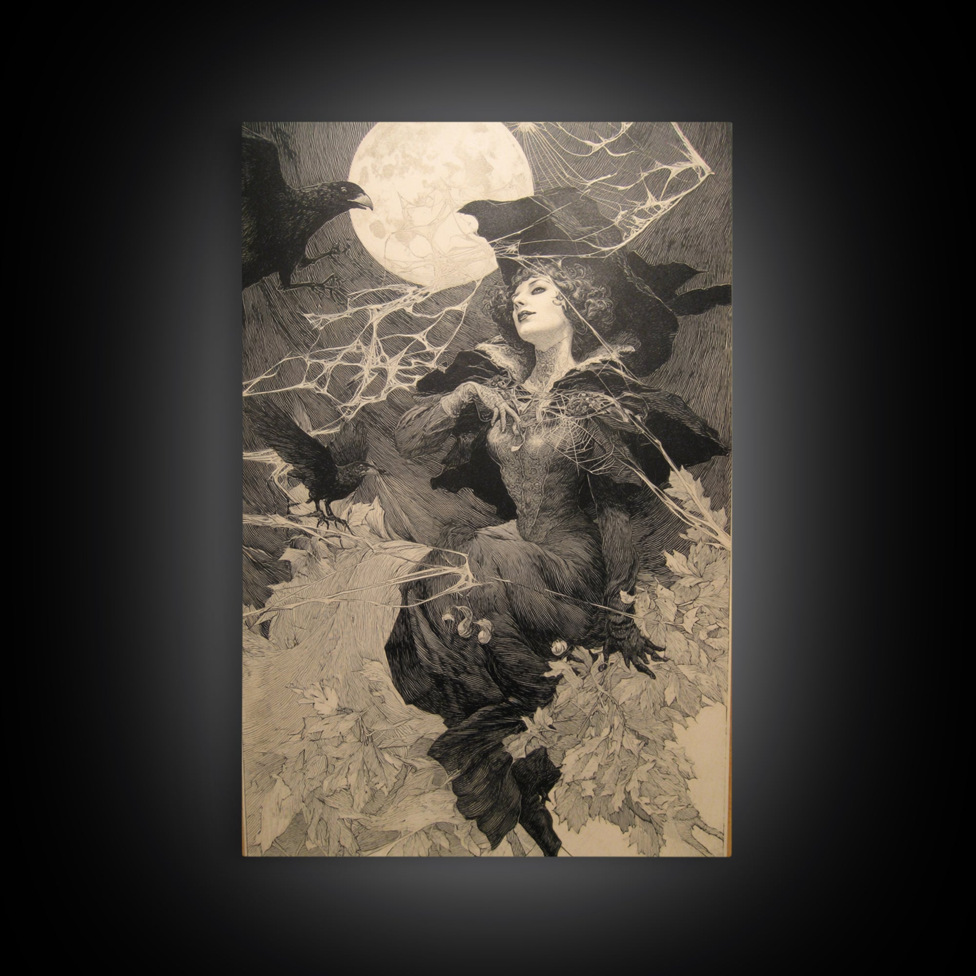 The Spider Queen, Symbolist Etching Art, Vertical Wall Art, Dark Fantasy Wall Art, Framed Canvas Print, Halloween Wall Art