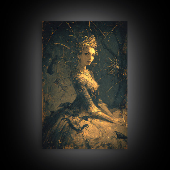 The Spider Queen, Expressionist Gothic Art, Vertical Wall Art, Gothic Horror Wall Art, Framed Canvas Print, Halloween Wall Art