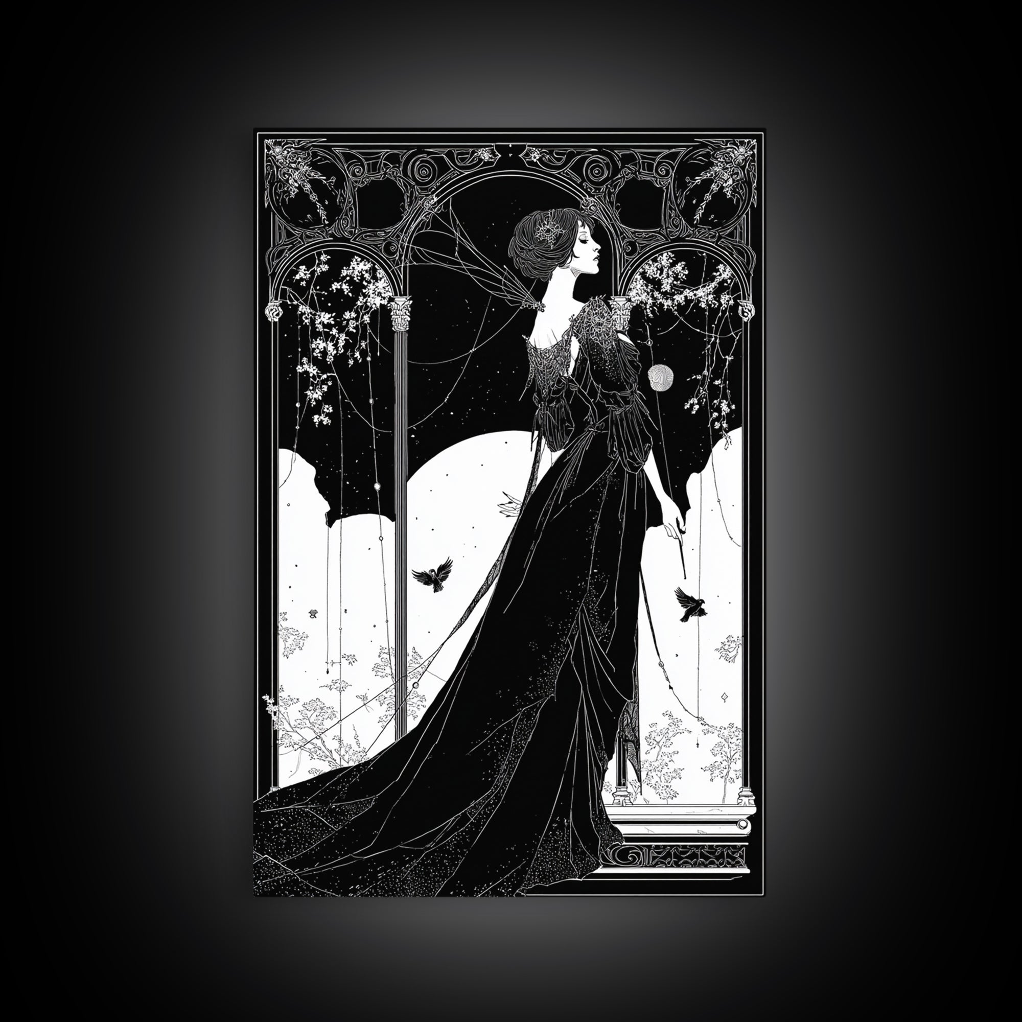 The Spider Queen, Decadent Line Art, Vertical Wall Art, Macabre Wall Art, Canvas Print, Halloween Wall Art, Dark Fantasy Art