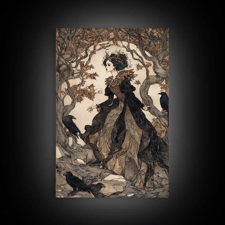 The Spider Queen, Gothic Storybook Art, Vertical Wall Art, Macabre Wall Art, Framed Canvas Print, Halloween Wall Art, Halloween Decor