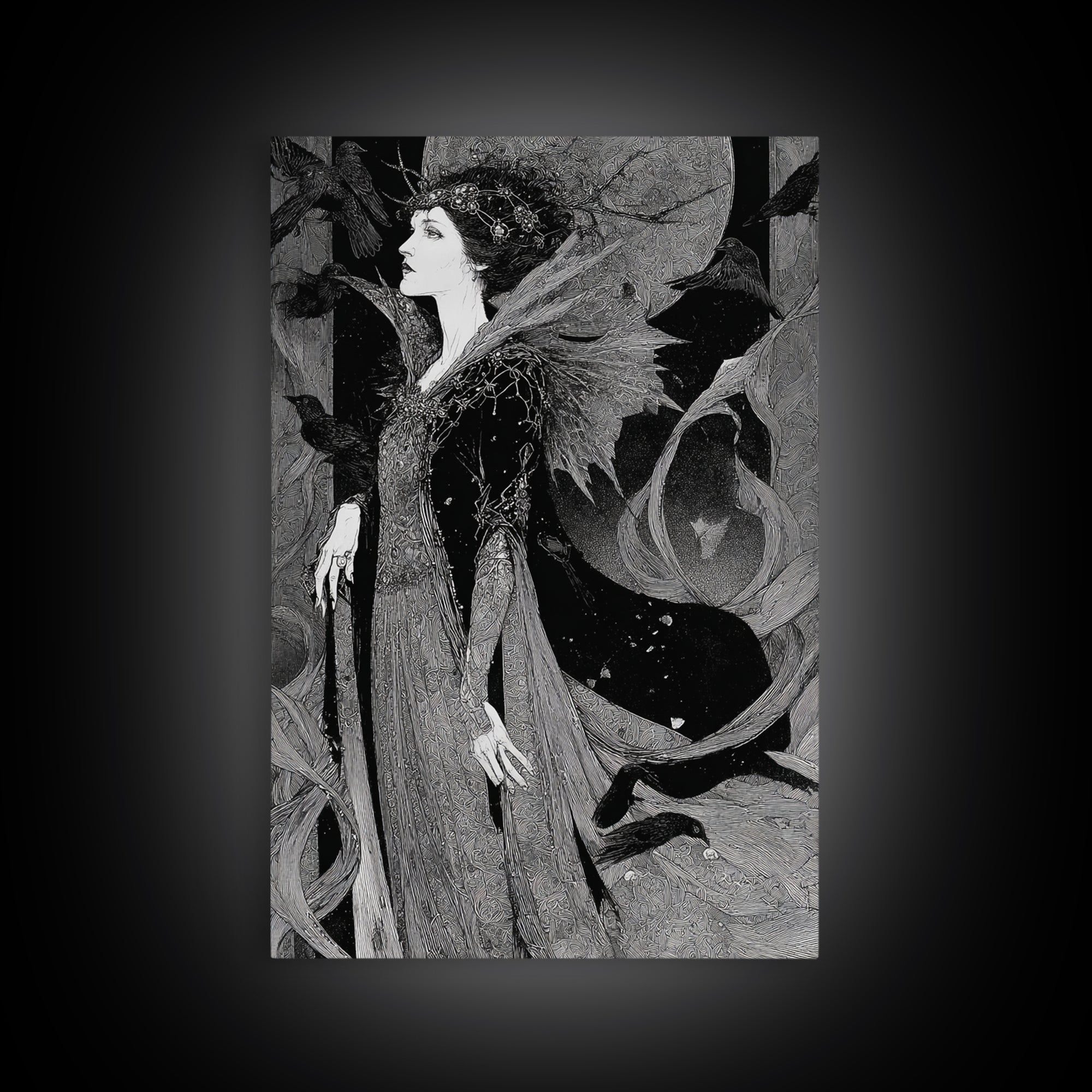 The Spider Queen, Stained Glass Gothic Art, Vertical Wall Art, Dark Halloween Decor, Canvas Print, Halloween Wall Art