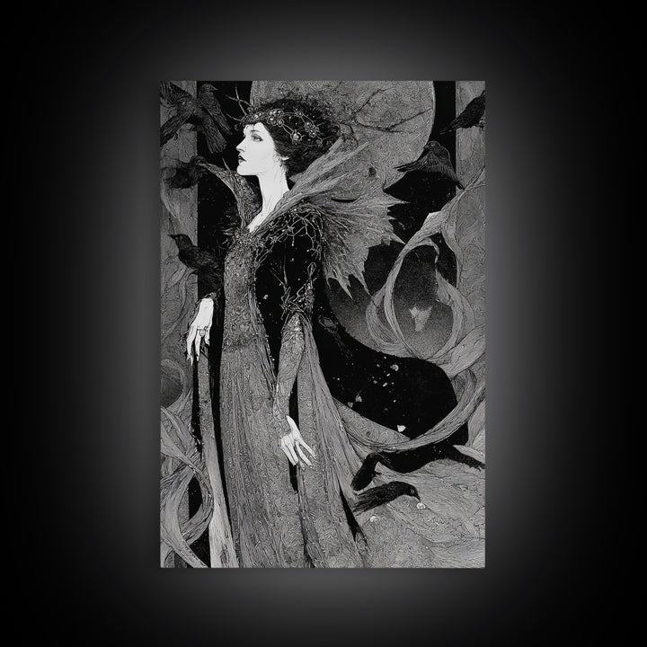 The Spider Queen, Stained Glass Gothic Art, Vertical Wall Art, Dark Halloween Decor, Canvas Print, Halloween Wall Art