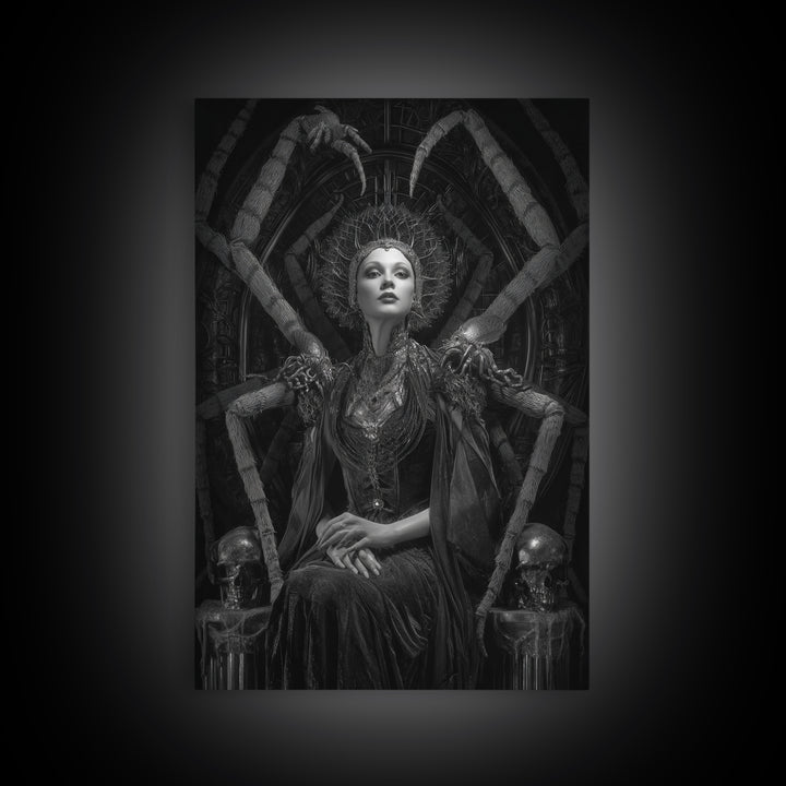 The Spider Queen, Biomechanical Horror Art, Vertical Wall Art, Dark Halloween Decor, Framed Canvas Print, Halloween Wall Art
