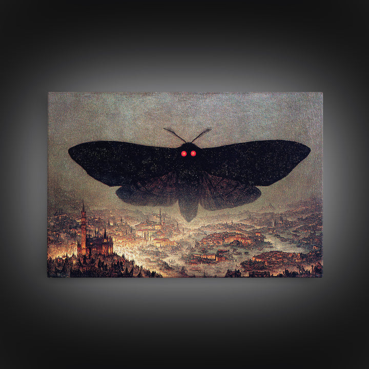 The Red-Eyed Moth Creature, Medieval Grotesque Art, Landscape Wall Art, Dark Fantasy Wall Art, Framed Canvas Print, Dark Fantasy Art