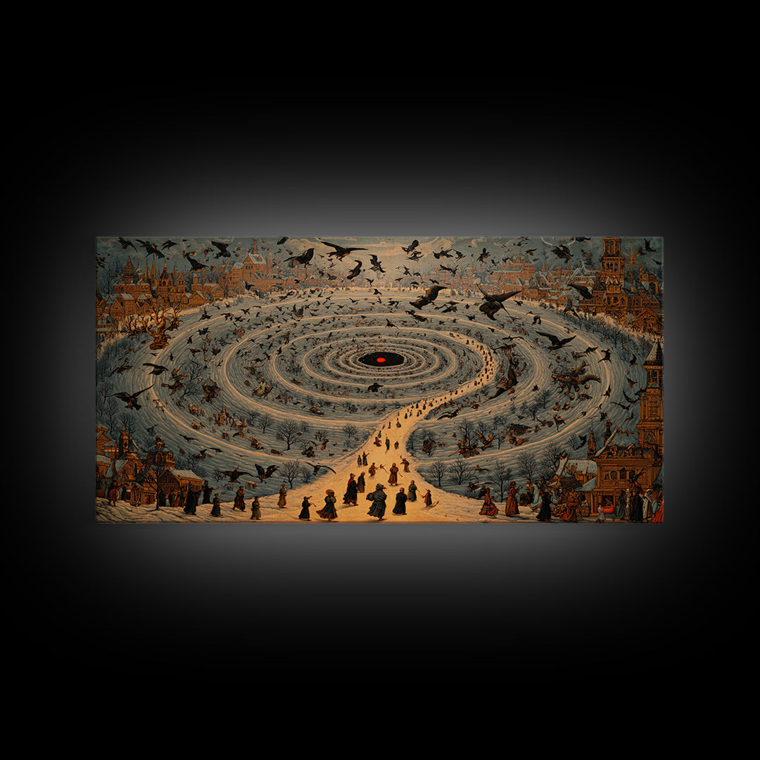 The Red-Eyed Moth Creature, Northern Renaissance Horror, Wide Panoramic Art, Dark Fantasy Wall Art, Canvas Print