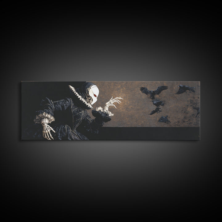 The Red-Eyed Moth Creature, Danse Macabre Art, Extra Wide Wall Art, Dark Halloween Decor, Canvas Print, Dark Fantasy Art