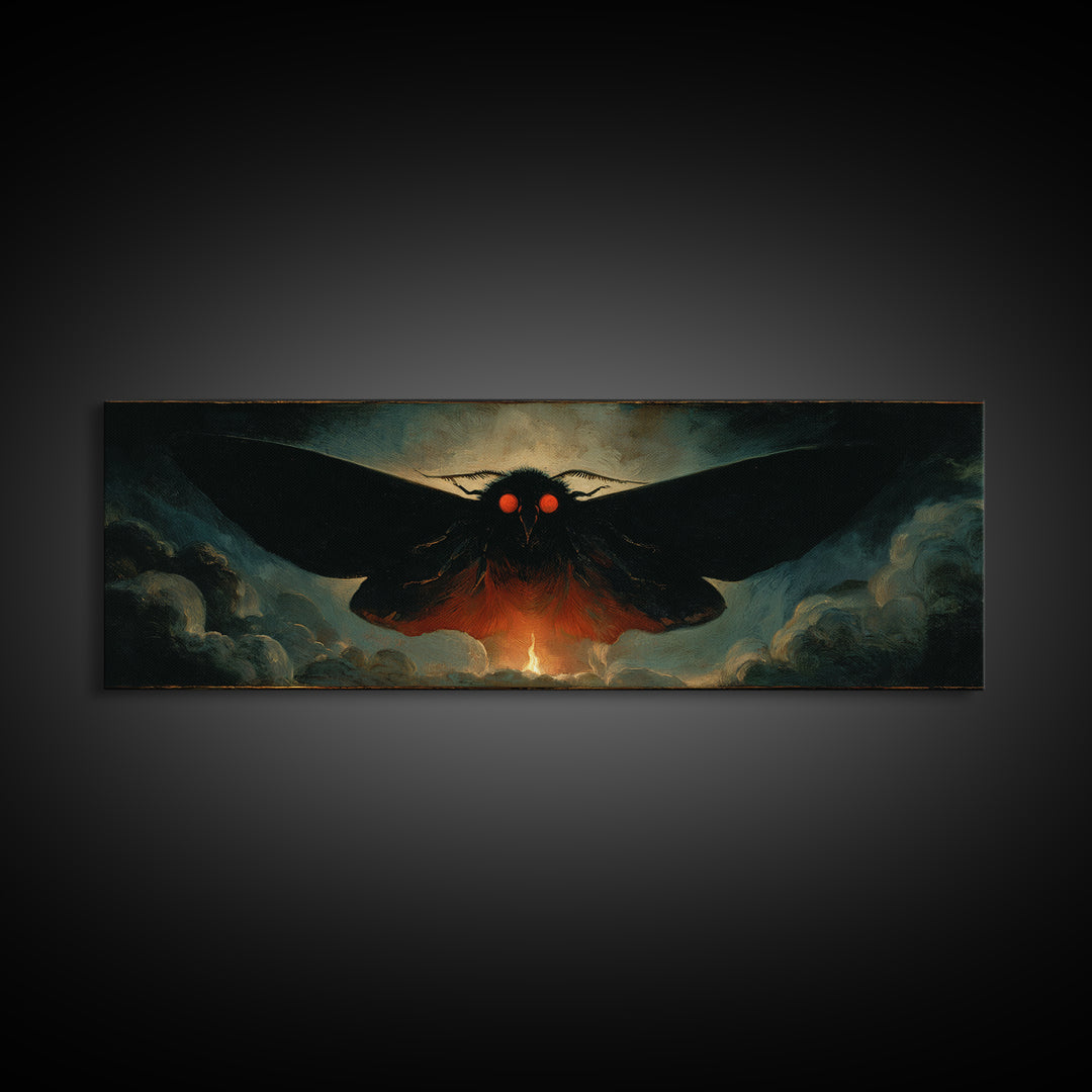 The Red-Eyed Moth Creature, Visionary Gothic Art, Extra Wide Wall Art, Dark Fantasy Wall Art, Framed Canvas Print, Halloween Wall Art