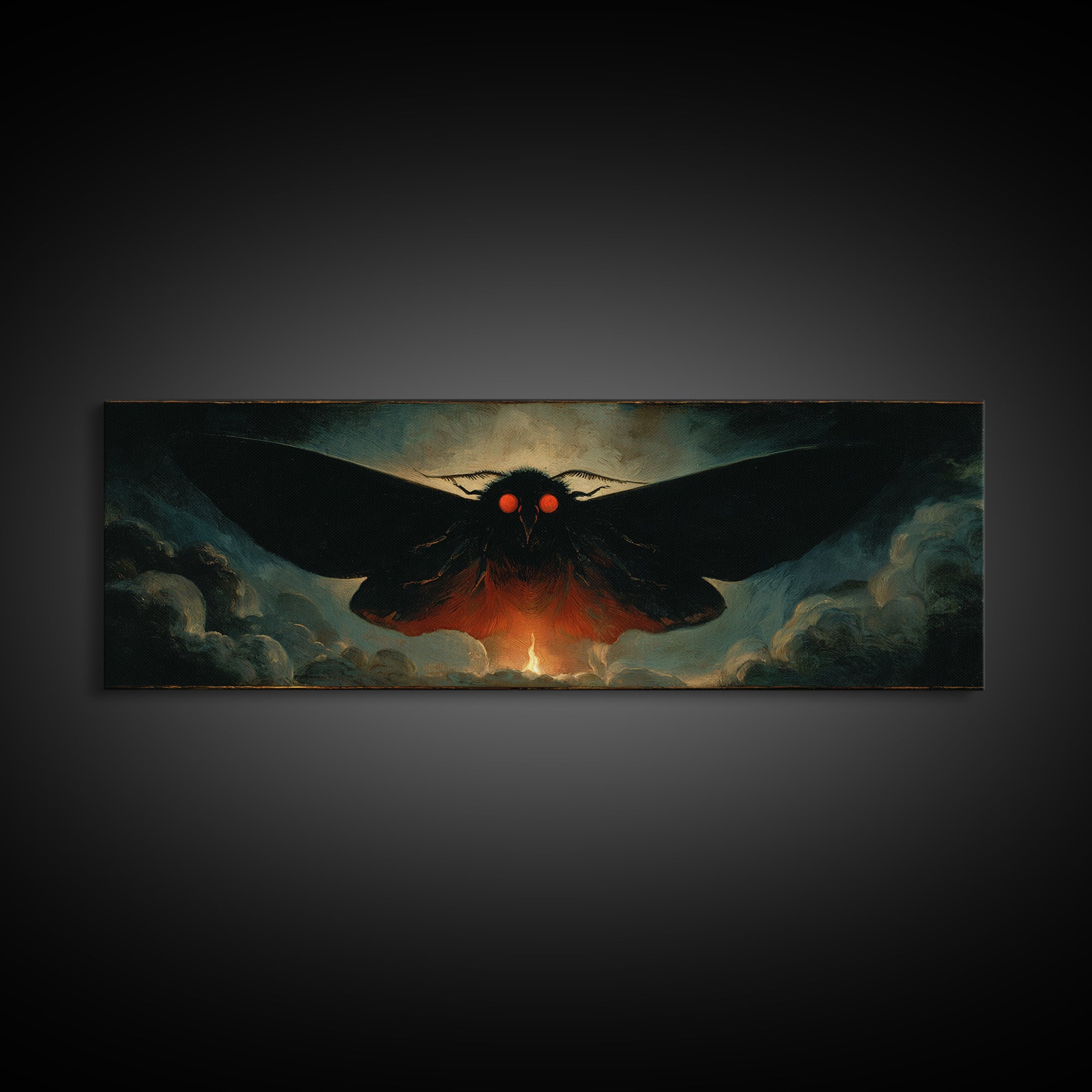 The Red-Eyed Moth Creature, Visionary Gothic Art, Extra Wide Wall Art, Dark Fantasy Wall Art, Framed Canvas Print, Halloween Wall Art