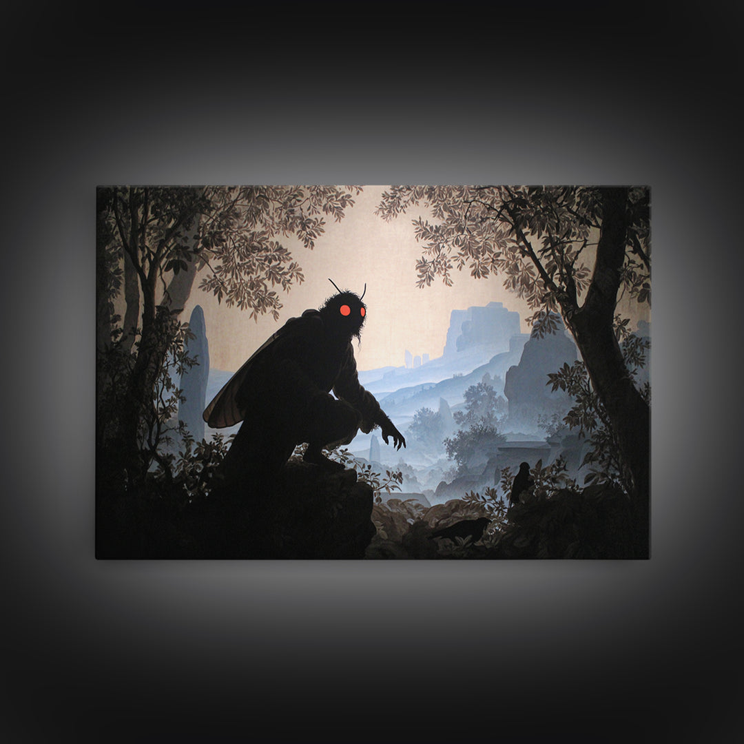 The Red-Eyed Moth Creature, Romantic Gothic Landscape, Landscape Wall Art, Gothic Horror Wall Art, Canvas Print, Halloween Decor