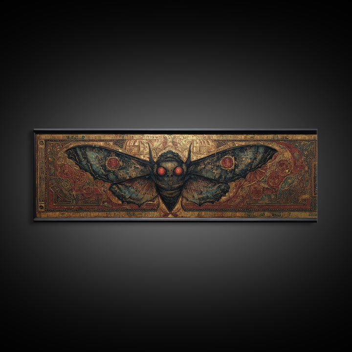 The Red-Eyed Moth Creature, Ornate Symbolist Art, Extra Wide Wall Art, Gothic Horror Wall Art, Canvas Print, Halloween Wall Art