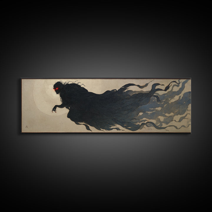 The Red-Eyed Moth Creature, Dark Symbolist Art, Extra Wide Wall Art, Gothic Horror Wall Art, Framed Canvas Print