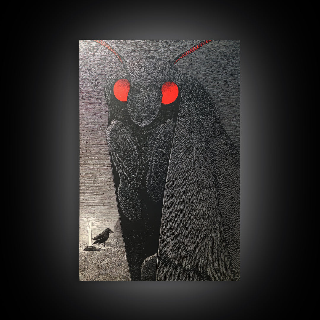 The Red-Eyed Moth Creature, Victorian Macabre Art, Vertical Wall Art, Dark Fantasy Wall Art, Canvas Print, Halloween Wall Art