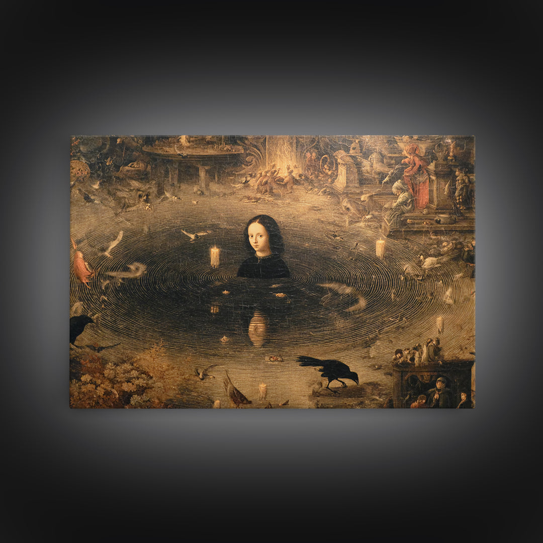 The Lake Phantom, Medieval Grotesque Art, Landscape Wall Art, Dark Halloween Decor, Canvas Print, Halloween Wall Art