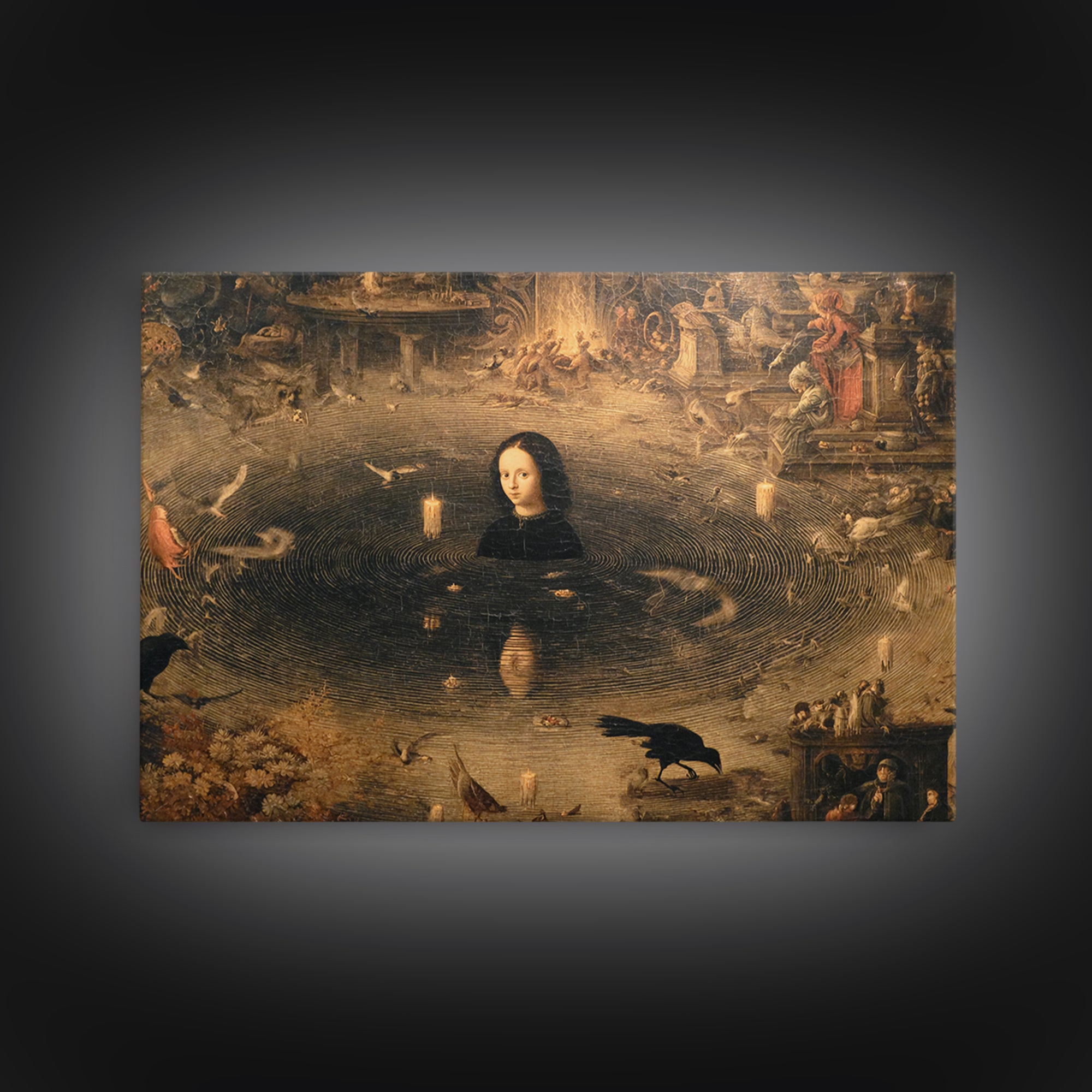The Lake Phantom, Medieval Grotesque Art, Landscape Wall Art, Dark Halloween Decor, Canvas Print, Halloween Wall Art