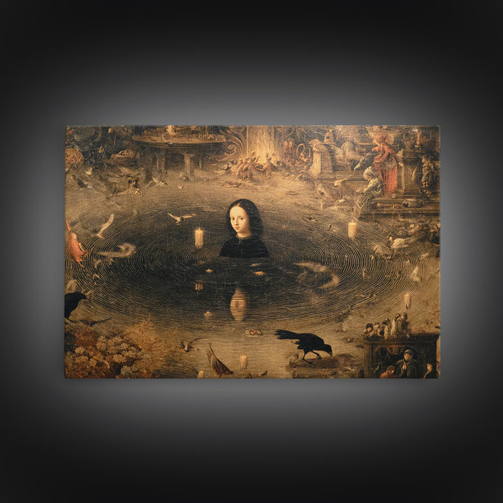 The Lake Phantom, Medieval Grotesque Art, Landscape Wall Art, Dark Halloween Decor, Canvas Print, Halloween Wall Art