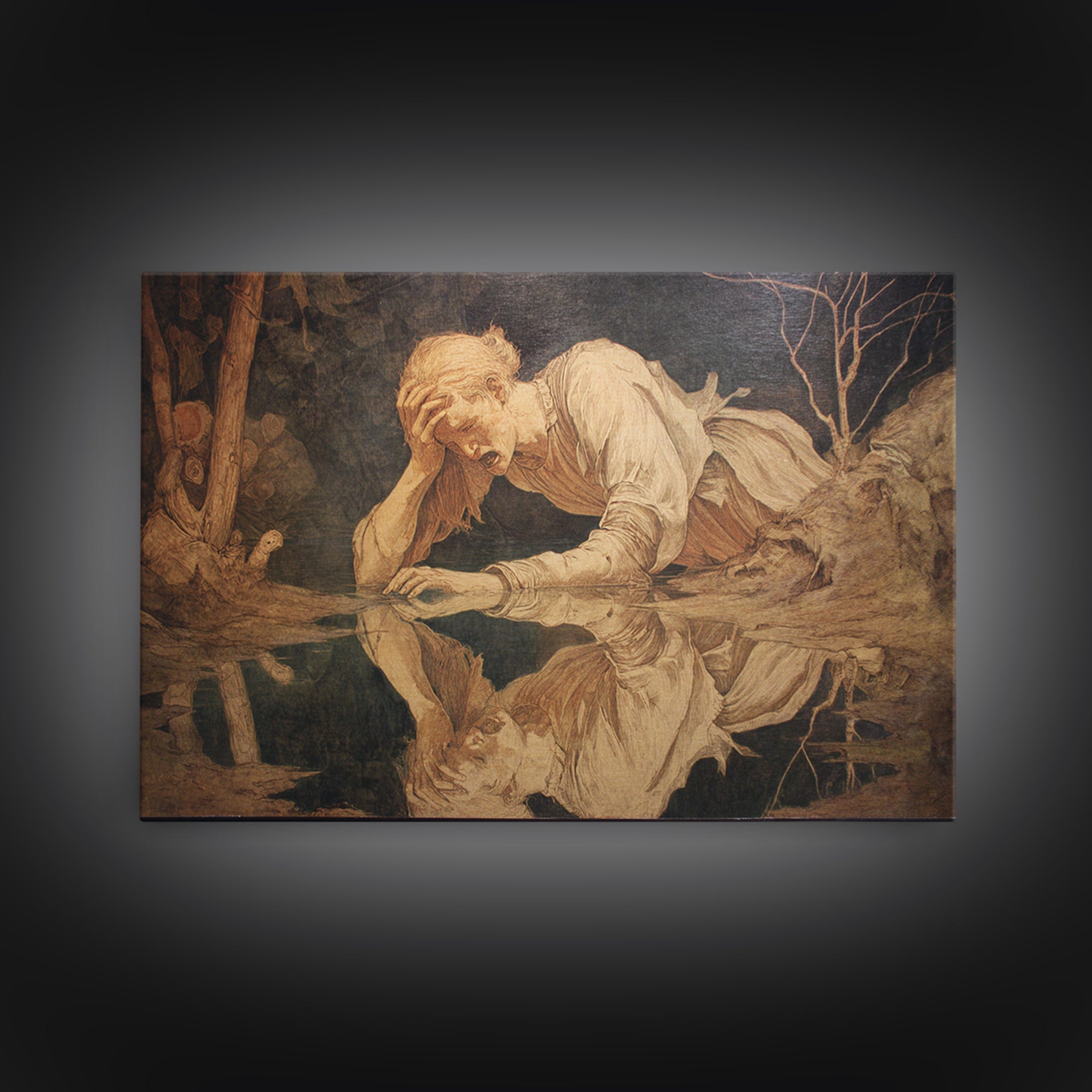 The Lake Phantom, Dark Renaissance Art, Landscape Wall Art, Macabre Wall Art, Framed Canvas Print, Halloween Wall Art