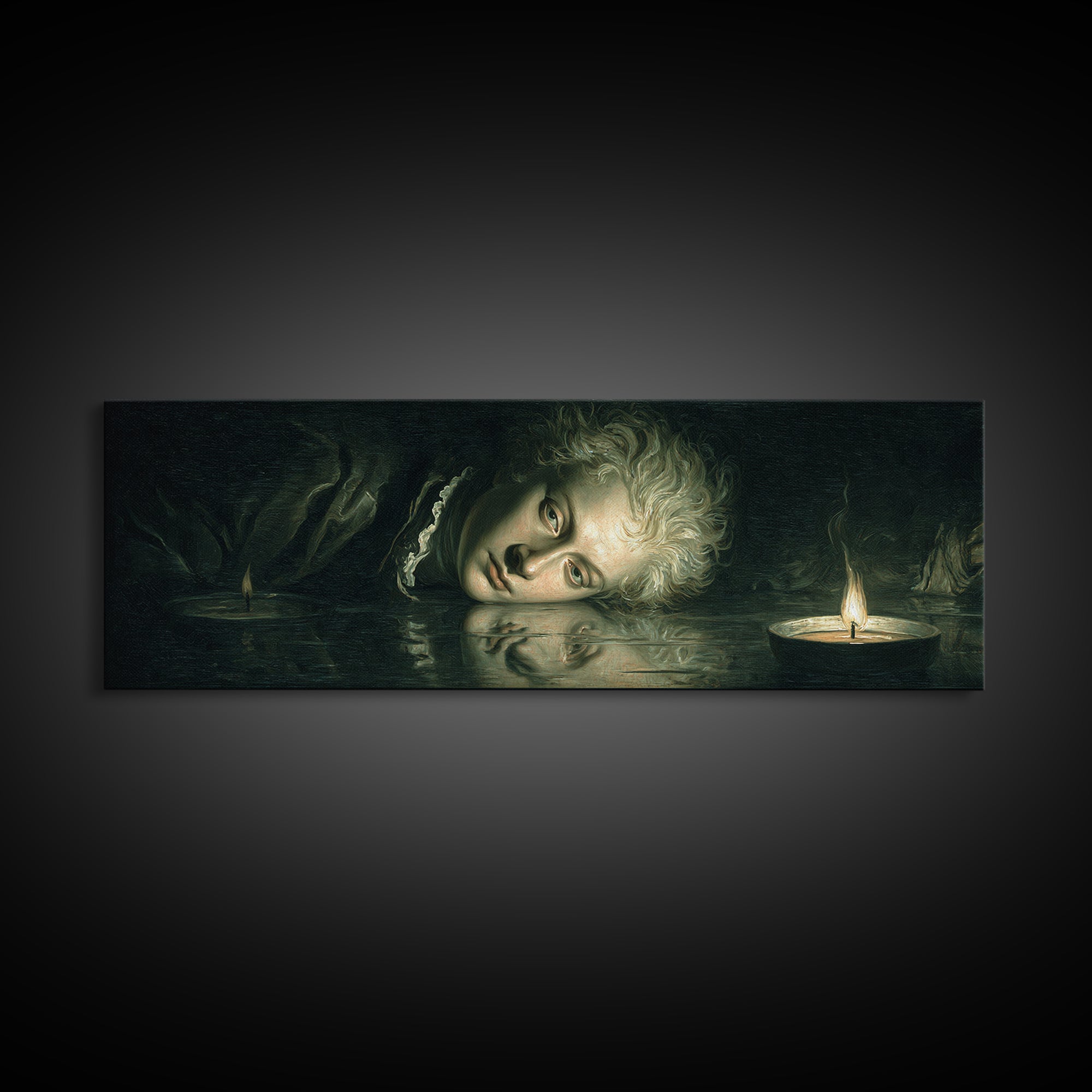 The Lake Phantom, Gothic Nightmare Art, Extra Wide Wall Art, Dark Fantasy Wall Art, Canvas Print, Halloween Wall Art, Halloween Decor