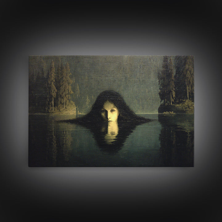 The Lake Phantom, Symbolist Gothic Landscape, Landscape Wall Art, Dark Halloween Decor, Framed Canvas Print, Halloween Wall Art