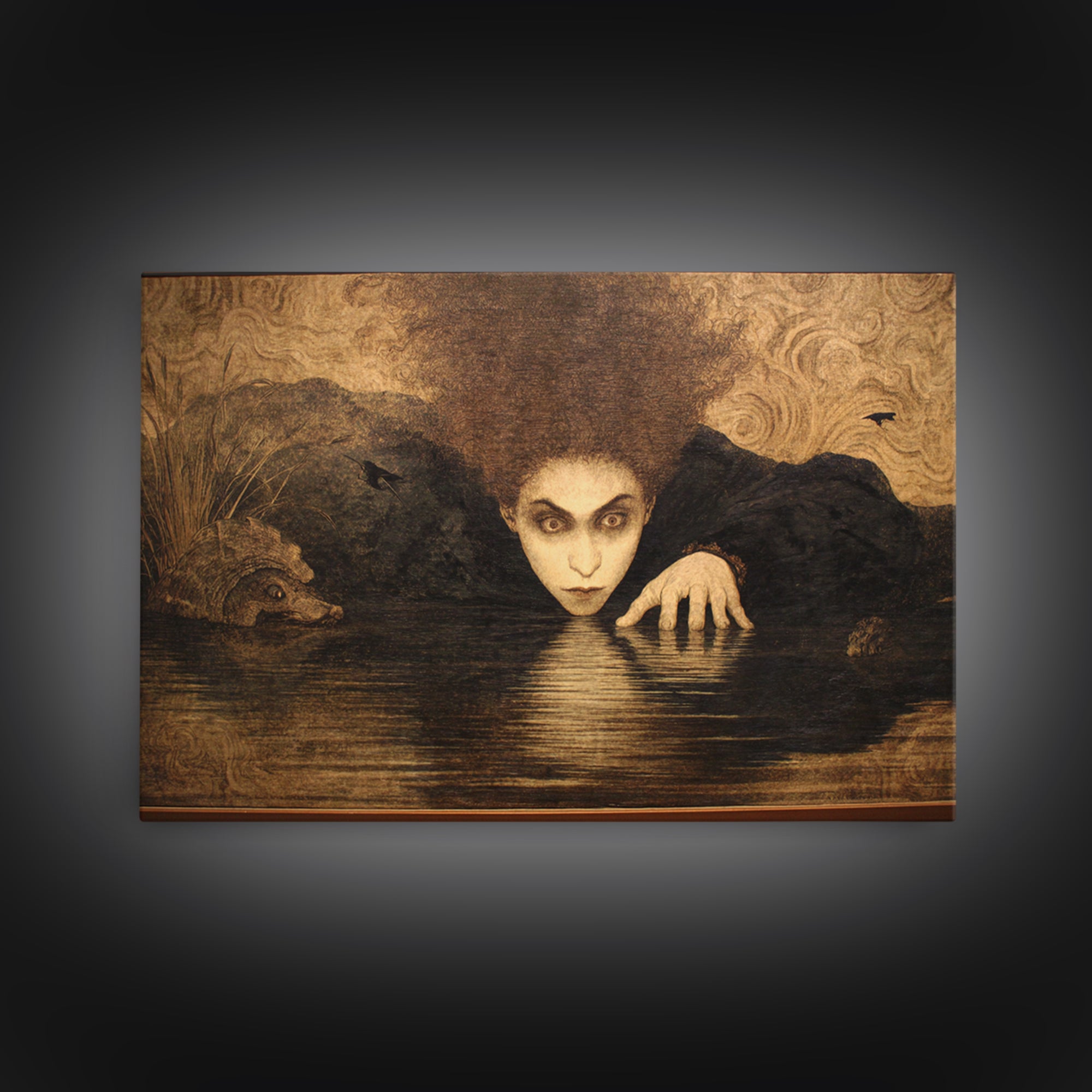 The Lake Phantom, Dark Symbolist Art, Landscape Wall Art, Gothic Horror Wall Art, Framed Canvas Print, Halloween Wall Art
