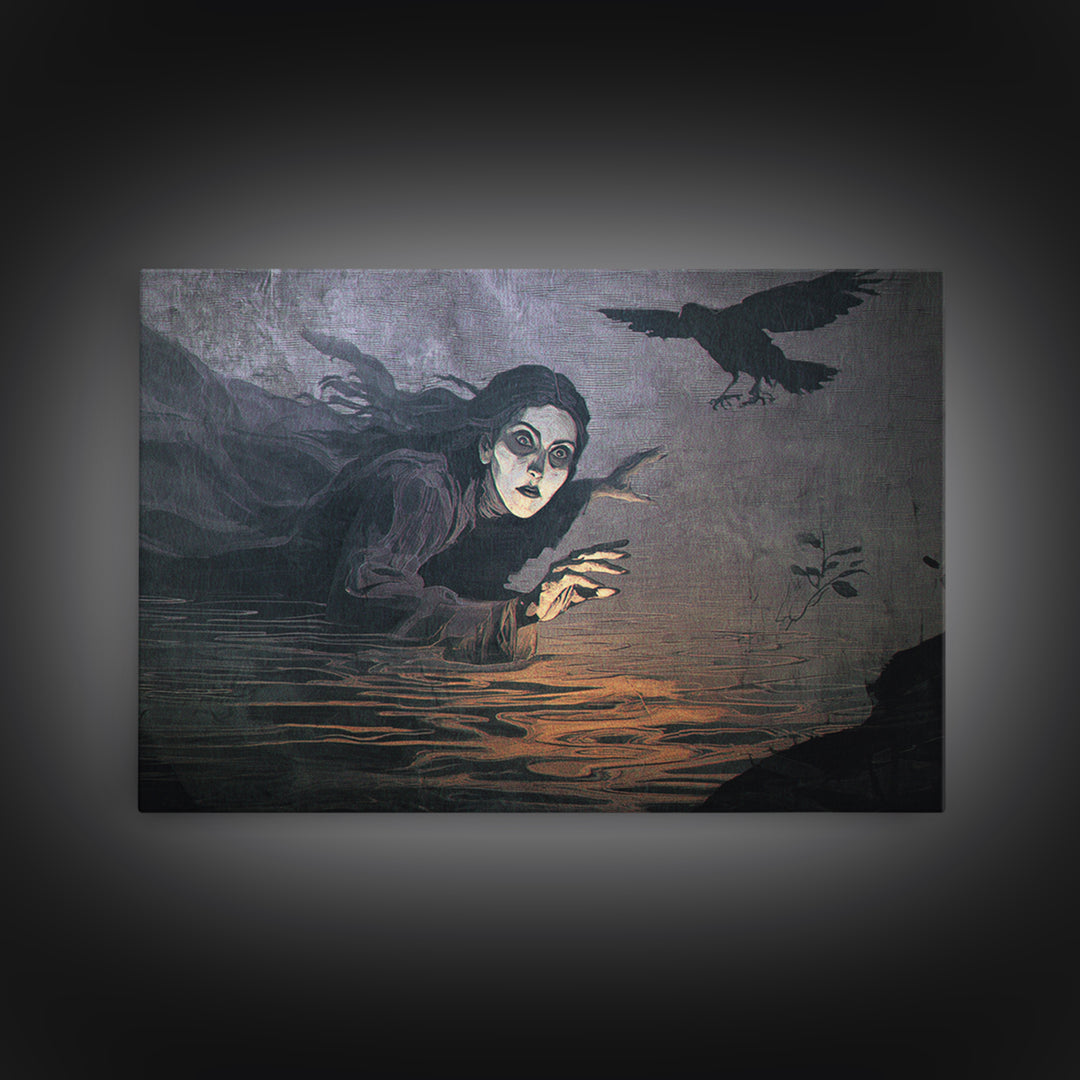 The Lake Phantom, Expressionist Gothic Art, Landscape Wall Art, Macabre Wall Art, Framed Canvas Print, Halloween Wall Art, Horror Wall Art