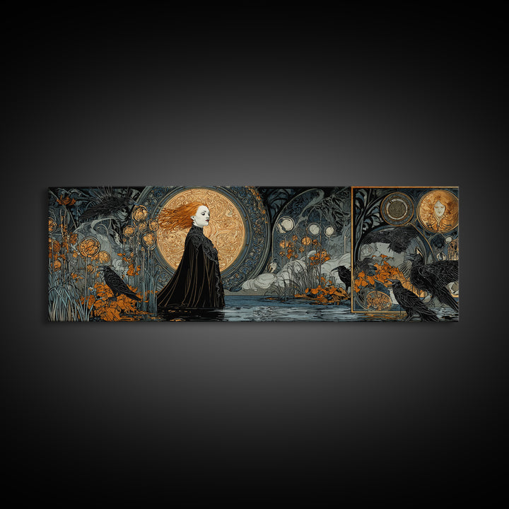 The Lake Phantom, Stained Glass Gothic Art, Extra Wide Wall Art, Dark Halloween Decor, Canvas Print, Halloween Wall Art, Statement Wall Art