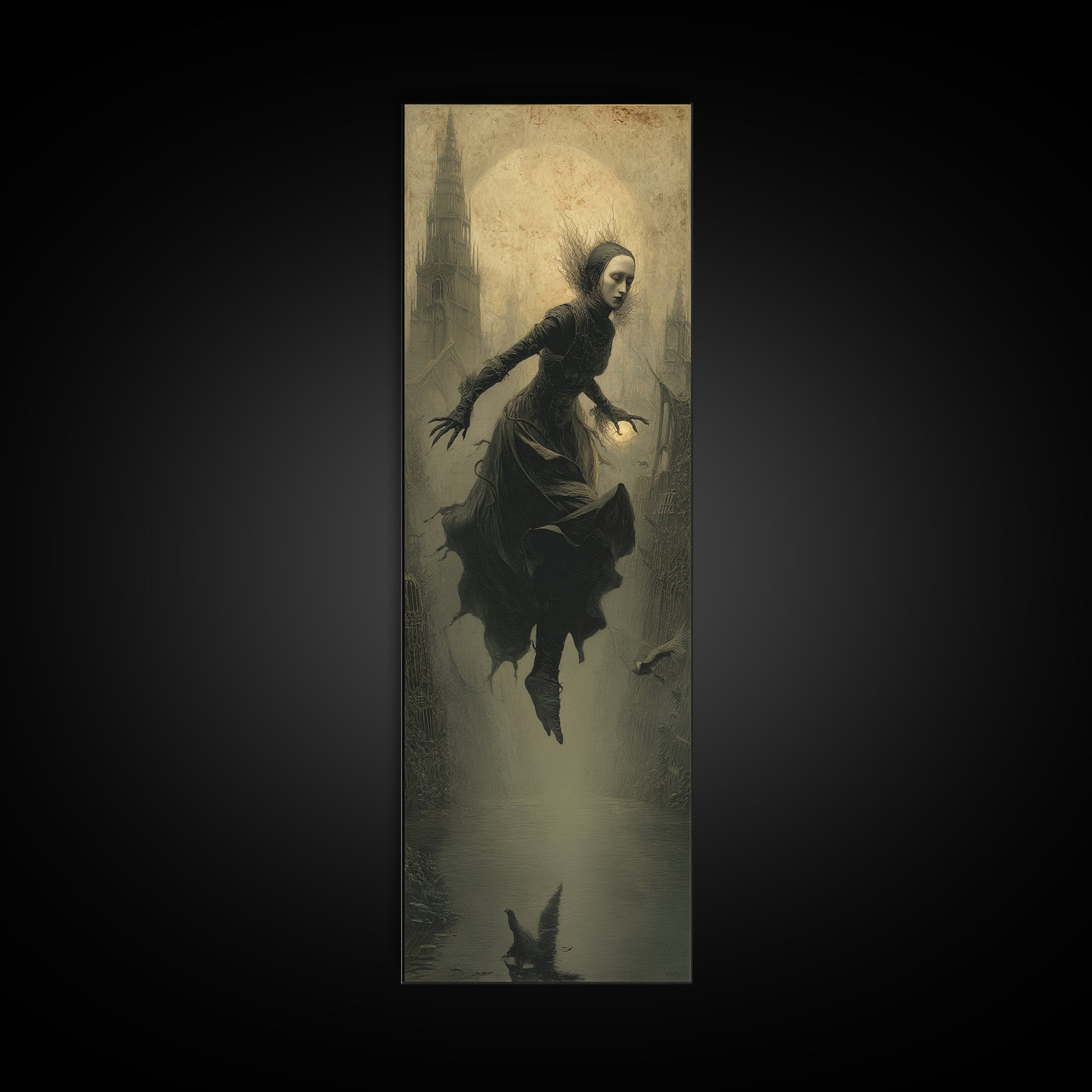 The Lake Phantom, Surreal Apocalyptic Art, Tall Narrow Wall Art, Dark Fantasy Wall Art, Canvas Print, Halloween Wall Art