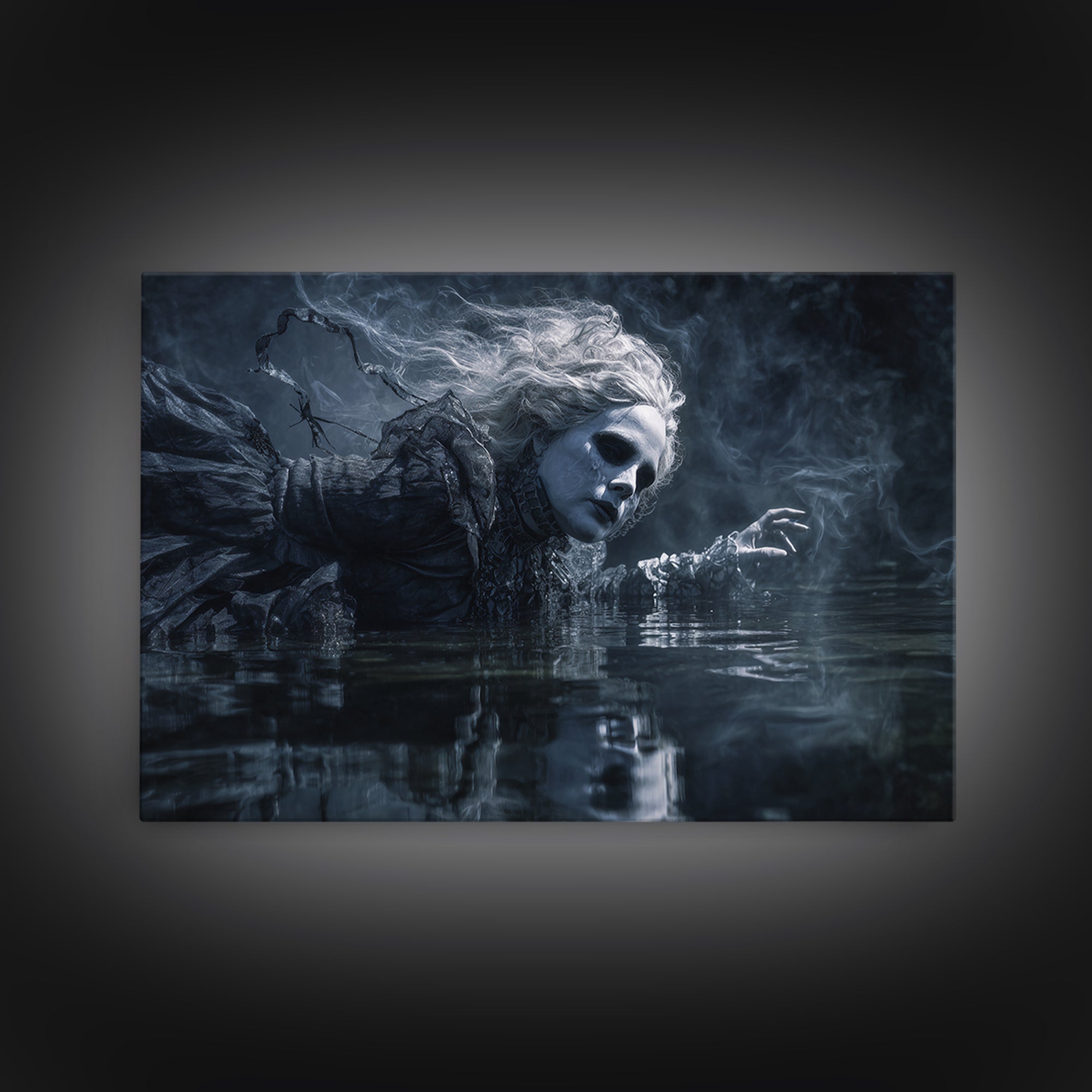 The Lake Phantom, Biomechanical Horror Art, Landscape Wall Art, Dark Halloween Decor, Canvas Print, Halloween Wall Art, Gothic Home Decor