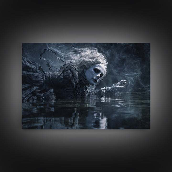 The Lake Phantom, Biomechanical Horror Art, Landscape Wall Art, Dark Halloween Decor, Canvas Print, Halloween Wall Art, Gothic Home Decor