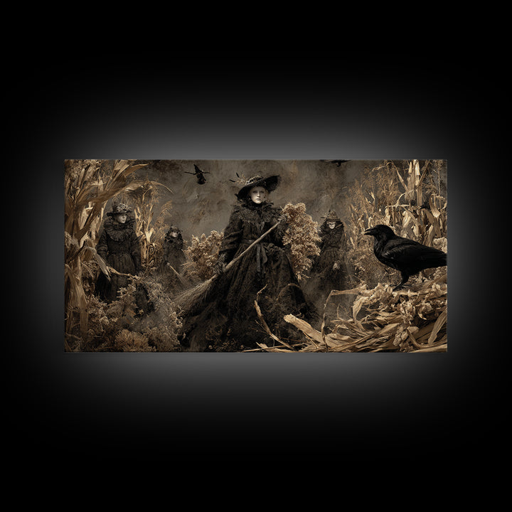The Salt-Marsh Witch, Northern Renaissance Horror, Wide Panoramic Art, Macabre Wall Art, Framed Canvas Print, Halloween Wall Art