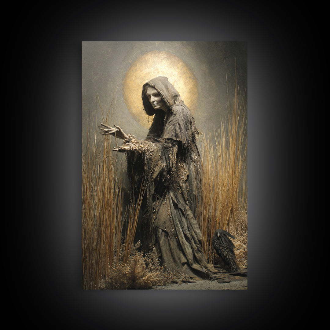 The Salt-Marsh Witch, Dark Renaissance Art, Vertical Wall Art, Dark Fantasy Wall Art, Canvas Print, Halloween Wall Art