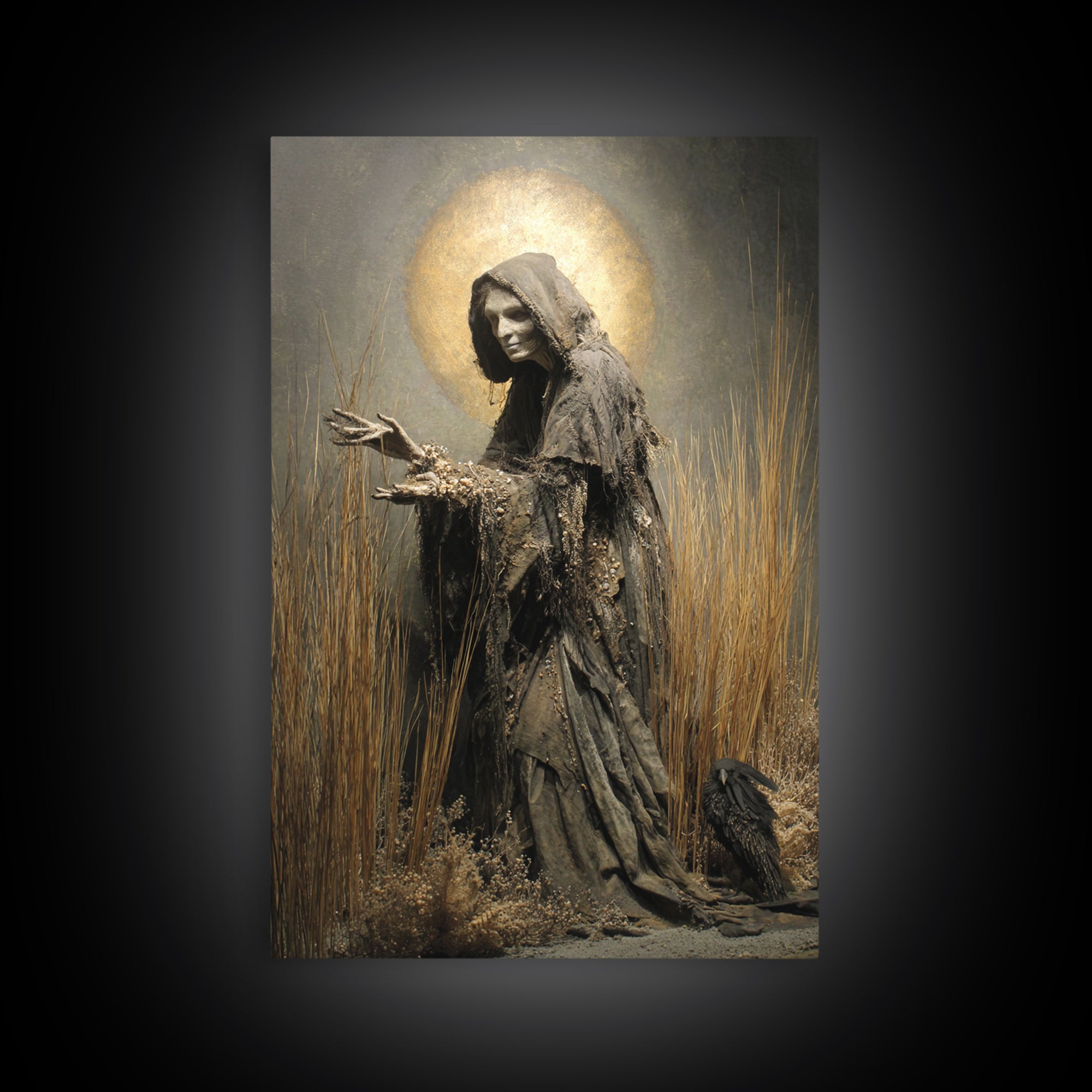 The Salt-Marsh Witch, Dark Renaissance Art, Vertical Wall Art, Dark Fantasy Wall Art, Canvas Print, Halloween Wall Art