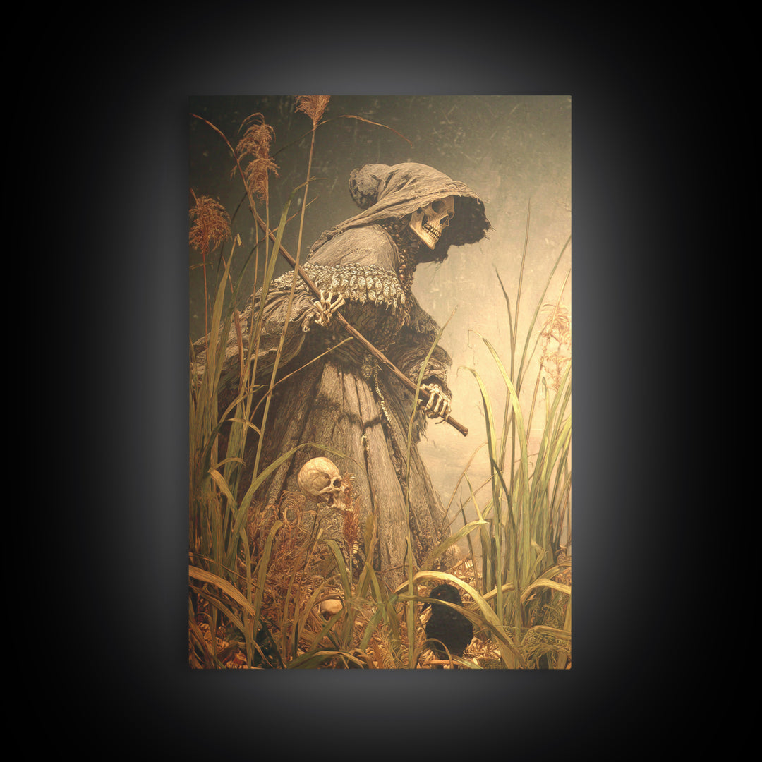 The Salt-Marsh Witch, Danse Macabre Art, Vertical Wall Art, Dark Fantasy Wall Art, Canvas Print, Halloween Wall Art