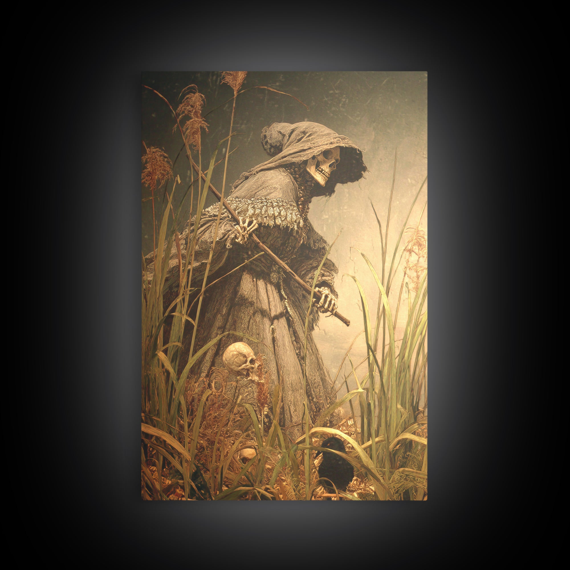 The Salt-Marsh Witch, Danse Macabre Art, Vertical Wall Art, Dark Fantasy Wall Art, Canvas Print, Halloween Wall Art