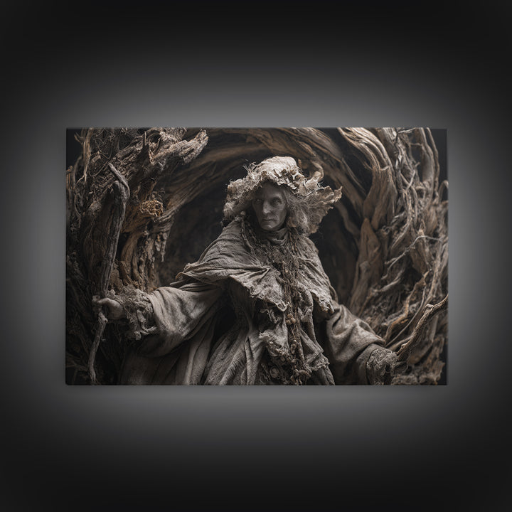 The Salt-Marsh Witch, Baroque Witchcraft Art, Landscape Wall Art, Dark Halloween Decor, Framed Canvas Print, Halloween Wall Art