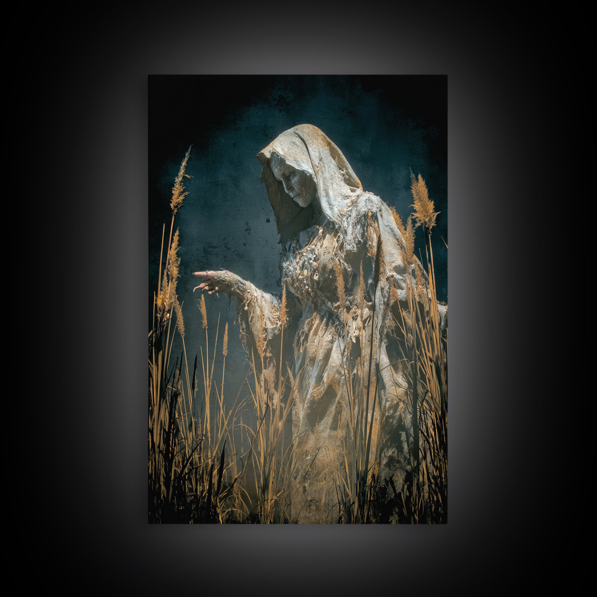 The Salt-Marsh Witch, Visionary Gothic Art, Vertical Wall Art, Dark Fantasy Wall Art, Canvas Print, Halloween Wall Art