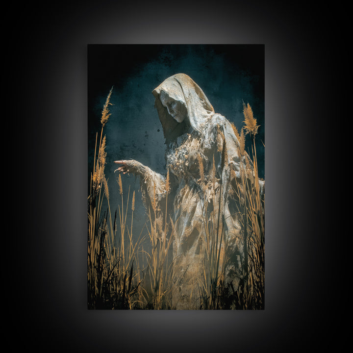 The Salt-Marsh Witch, Visionary Gothic Art, Vertical Wall Art, Dark Fantasy Wall Art, Canvas Print, Halloween Wall Art