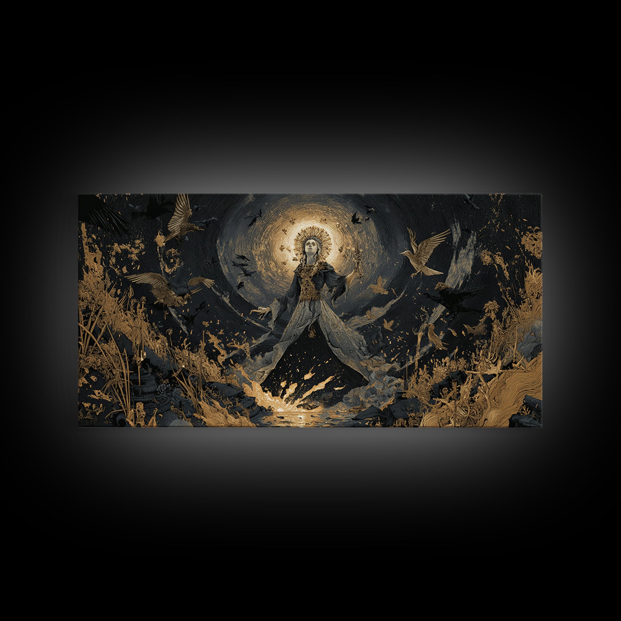 The Salt-Marsh Witch, Apocalyptic Romantic Art, Wide Panoramic Art, Dark Fantasy Wall Art, Canvas Print, Halloween Wall Art