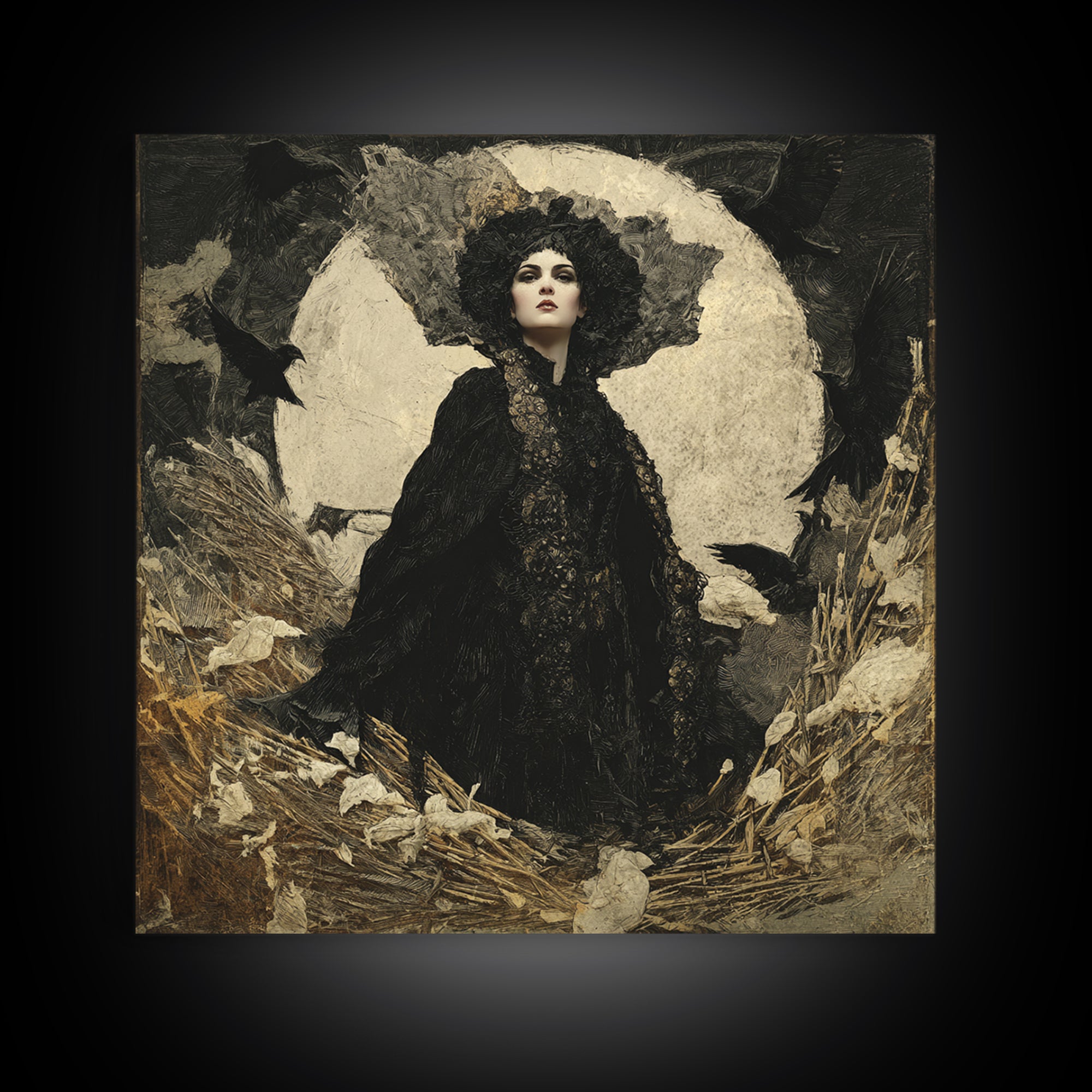 The Salt-Marsh Witch, Dark Symbolist Art, Square Wall Art, Dark Fantasy Wall Art, Canvas Print, Halloween Wall Art