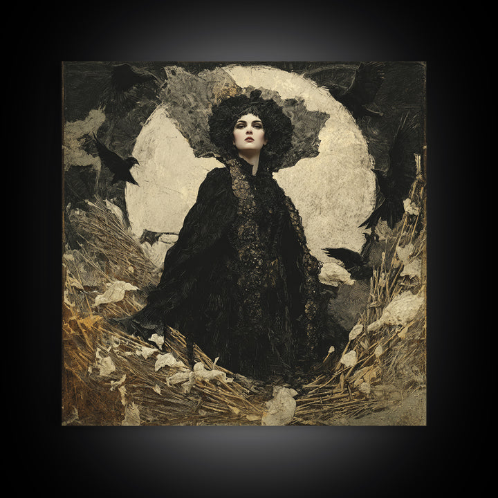 The Salt-Marsh Witch, Dark Symbolist Art, Square Wall Art, Dark Fantasy Wall Art, Canvas Print, Halloween Wall Art