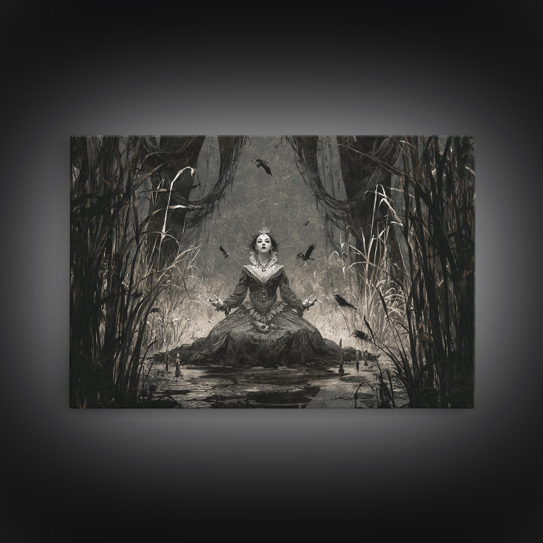The Salt-Marsh Witch, Expressionist Nightmare Art, Landscape Wall Art, Macabre Wall Art, Framed Canvas Print, Halloween Wall Art