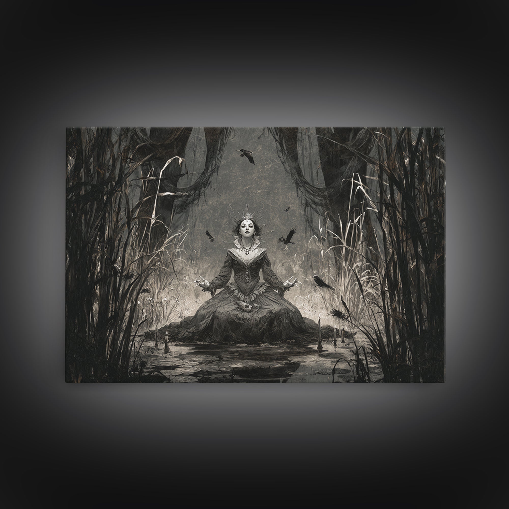 The Salt-Marsh Witch, Expressionist Nightmare Art, Landscape Wall Art, Macabre Wall Art, Framed Canvas Print, Halloween Wall Art