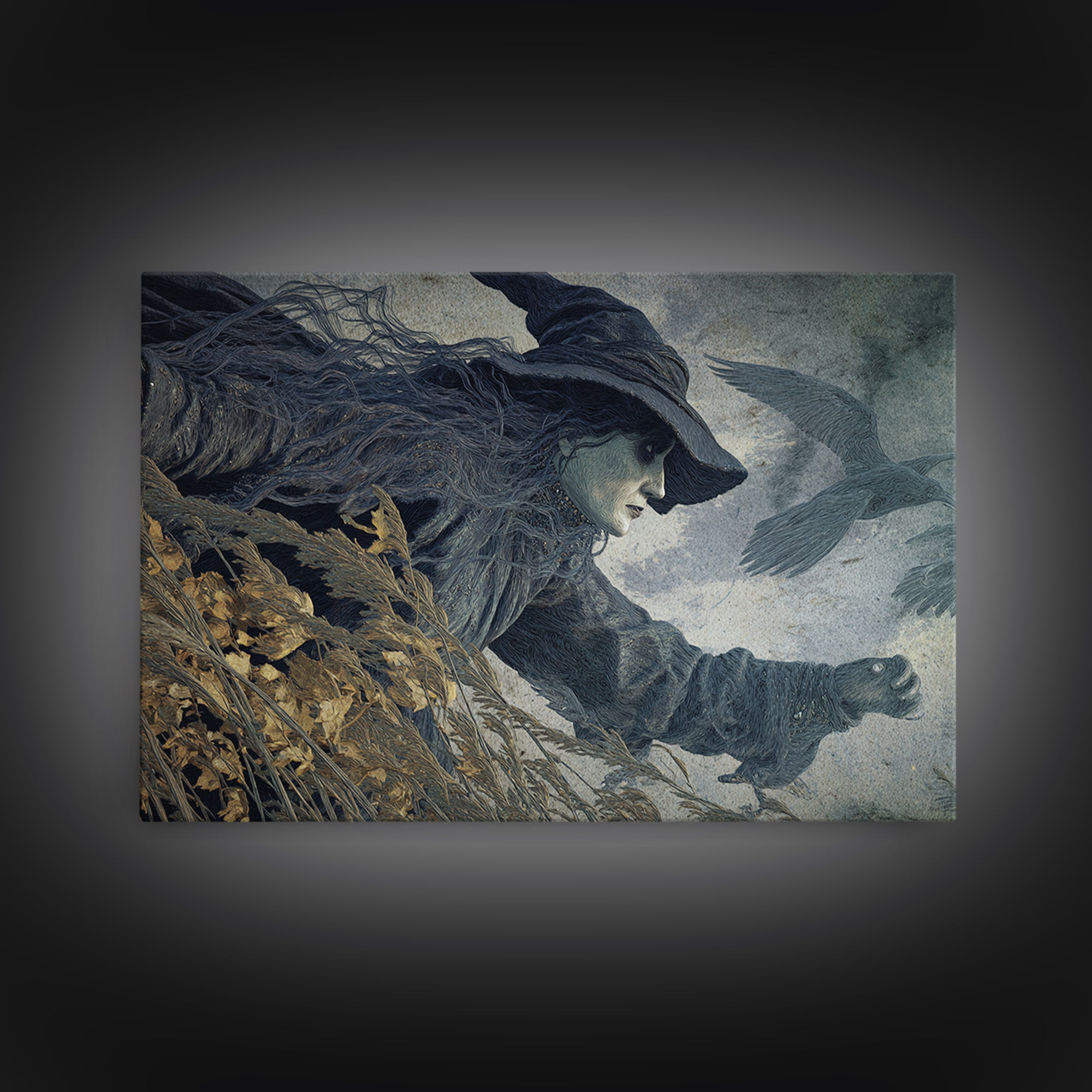 The Salt-Marsh Witch, Expressionist Gothic Art, Landscape Wall Art, Dark Halloween Decor, Canvas Print, Halloween Wall Art