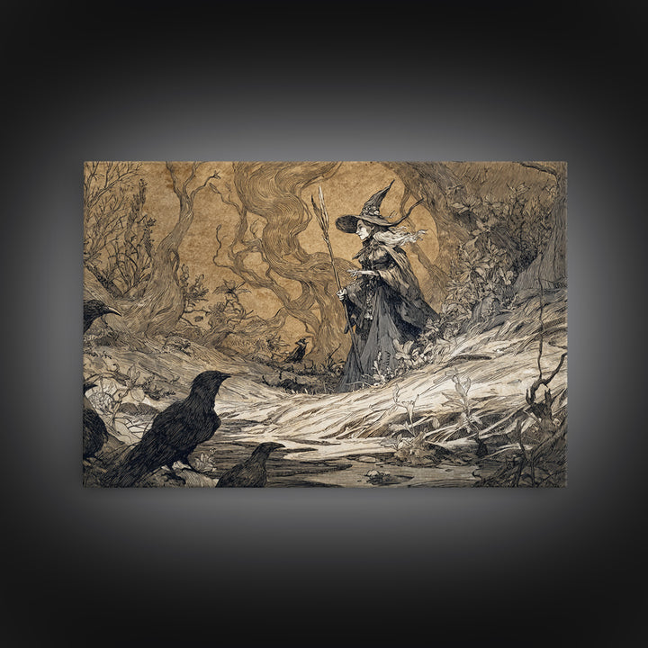 The Salt-Marsh Witch, Gothic Storybook Art, Landscape Wall Art, Macabre Wall Art, Framed Canvas Print, Halloween Wall Art