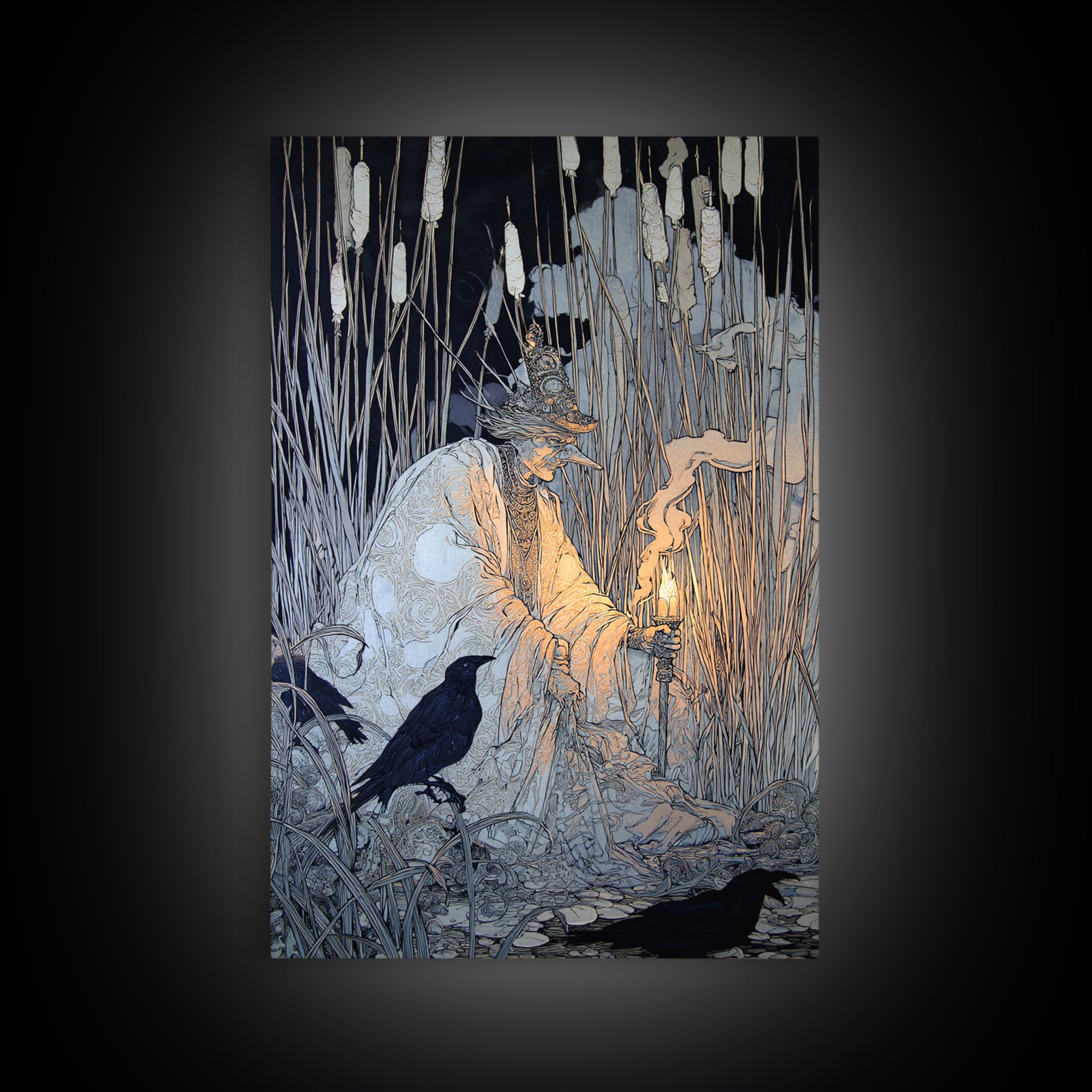 The Salt-Marsh Witch, Stained Glass Gothic Art, Vertical Wall Art, Gothic Horror Wall Art, Canvas Print, Halloween Wall Art