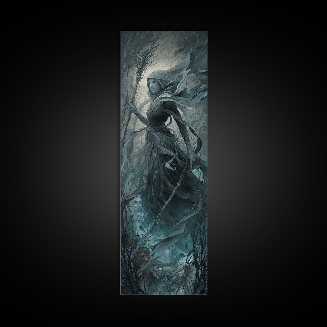 The Salt-Marsh Witch, Surreal Apocalyptic Art, Tall Narrow Wall Art, Macabre Wall Art, Canvas Print, Halloween Wall Art
